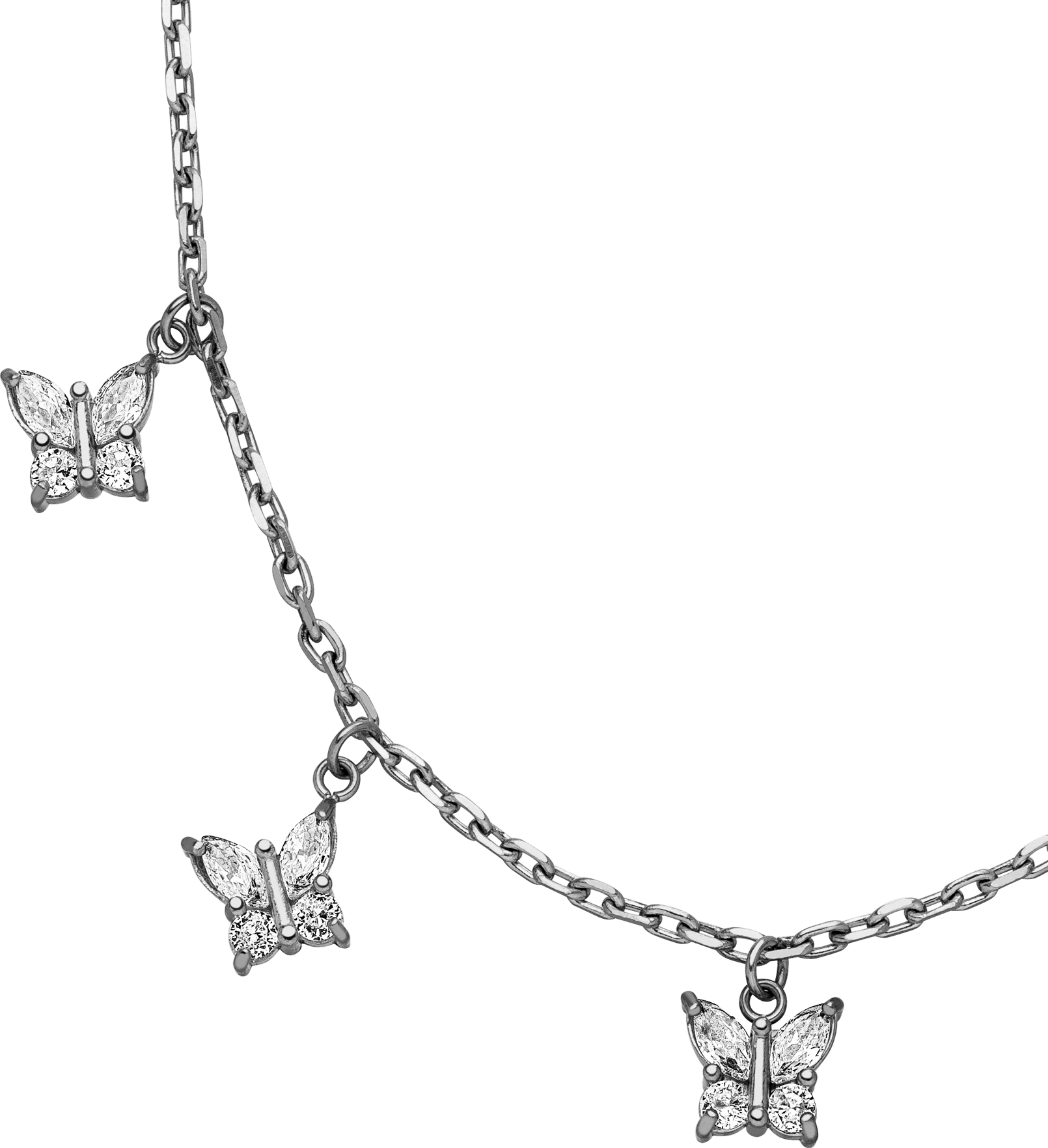 Silberne Kette mit funkelnden Schmetterlingen, inspiriert von PURELEI.
