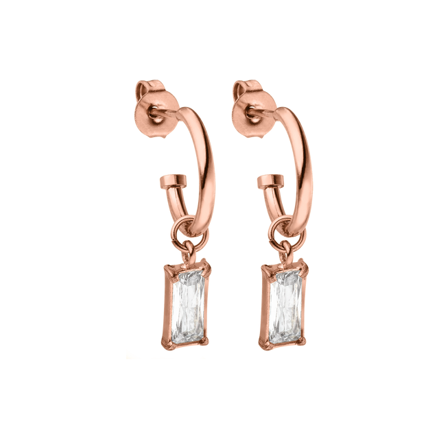 PURELEI Shine Bright Ohrringe aus roségoldenem Edelstahl mit funkelnden Zirkonia-Anhängern, elegant und nickelfrei.