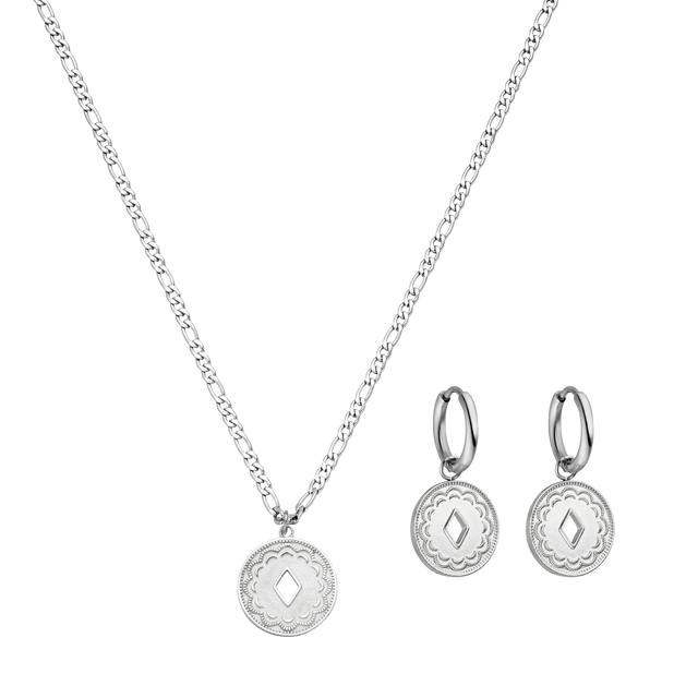 Silberne Kette und Ohrringe mit filigranem Design von PURELEI, elegant und modern.