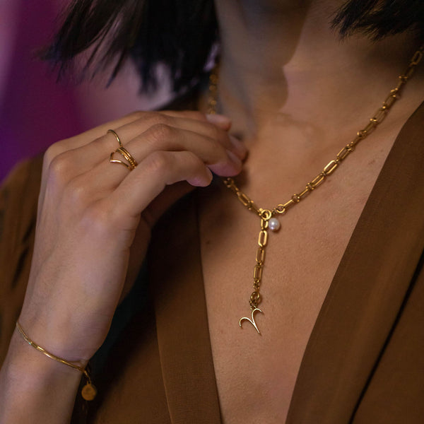 Widder Zodiac Charm in 18K Gold vergoldetem Edelstahl an Kette, fein & elegant, PURELEI inspiriert von Aloha-Spirit.